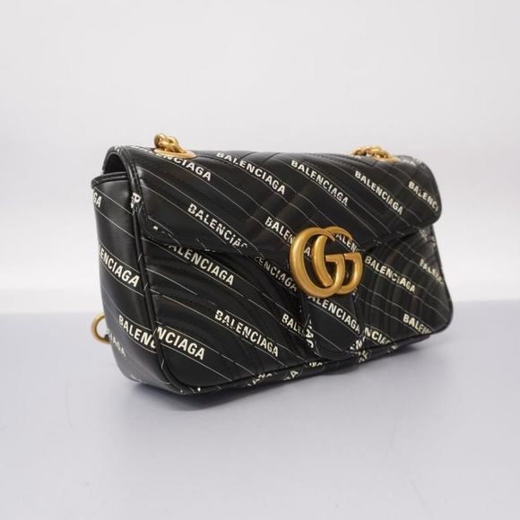 Gucci Shoulder Bag GG Marmont BALENCIAGA Leather Black Gold Hardware - Picture 1 of 6